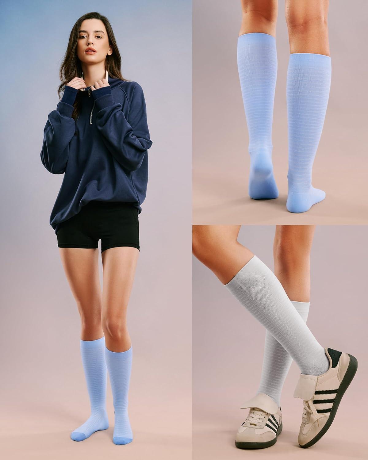image:imageFITRELL 4 Pairs Compression Socks for Women amp Men 1520mmHg Circulation Support for Athletic Travel Daily WearWhiteblackgreyblue