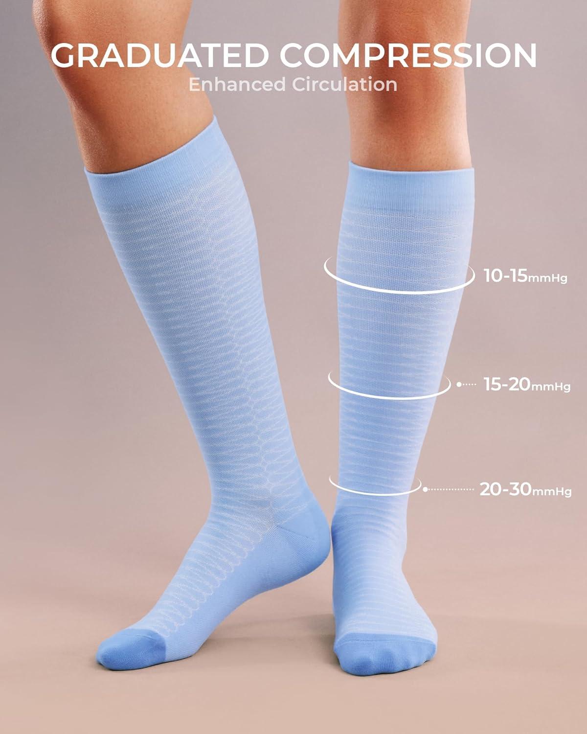 image:imageFITRELL 4 Pairs Compression Socks for Women amp Men 1520mmHg Circulation Support for Athletic Travel Daily WearWhiteblackgreyblue