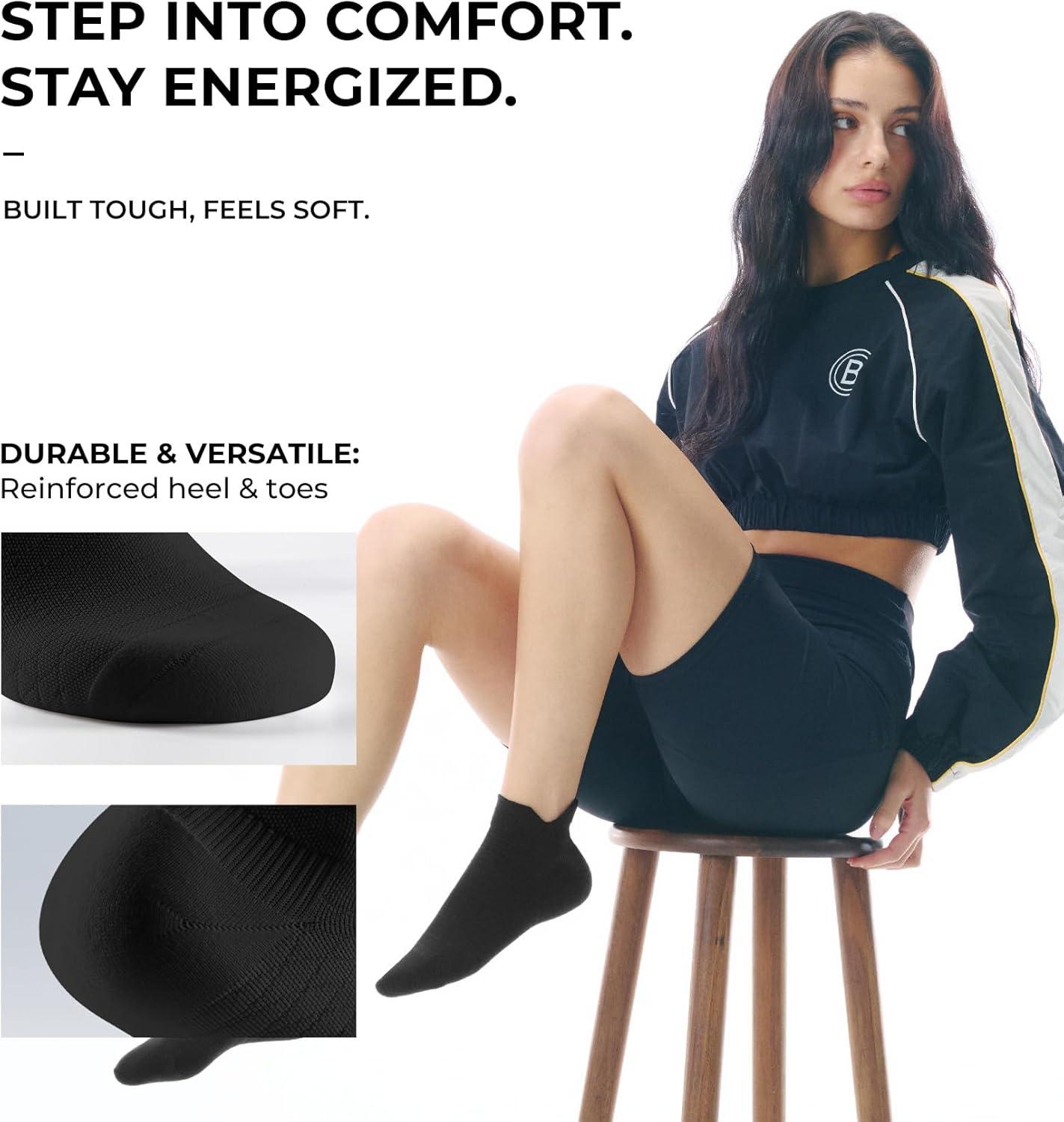 image:imageFITRELL Ankle Compression Socks for Women amp Men 56 Pairs Cushioned Arch Support Running Socks Plantar Fasciitis ReliefBlack 6 Pairs