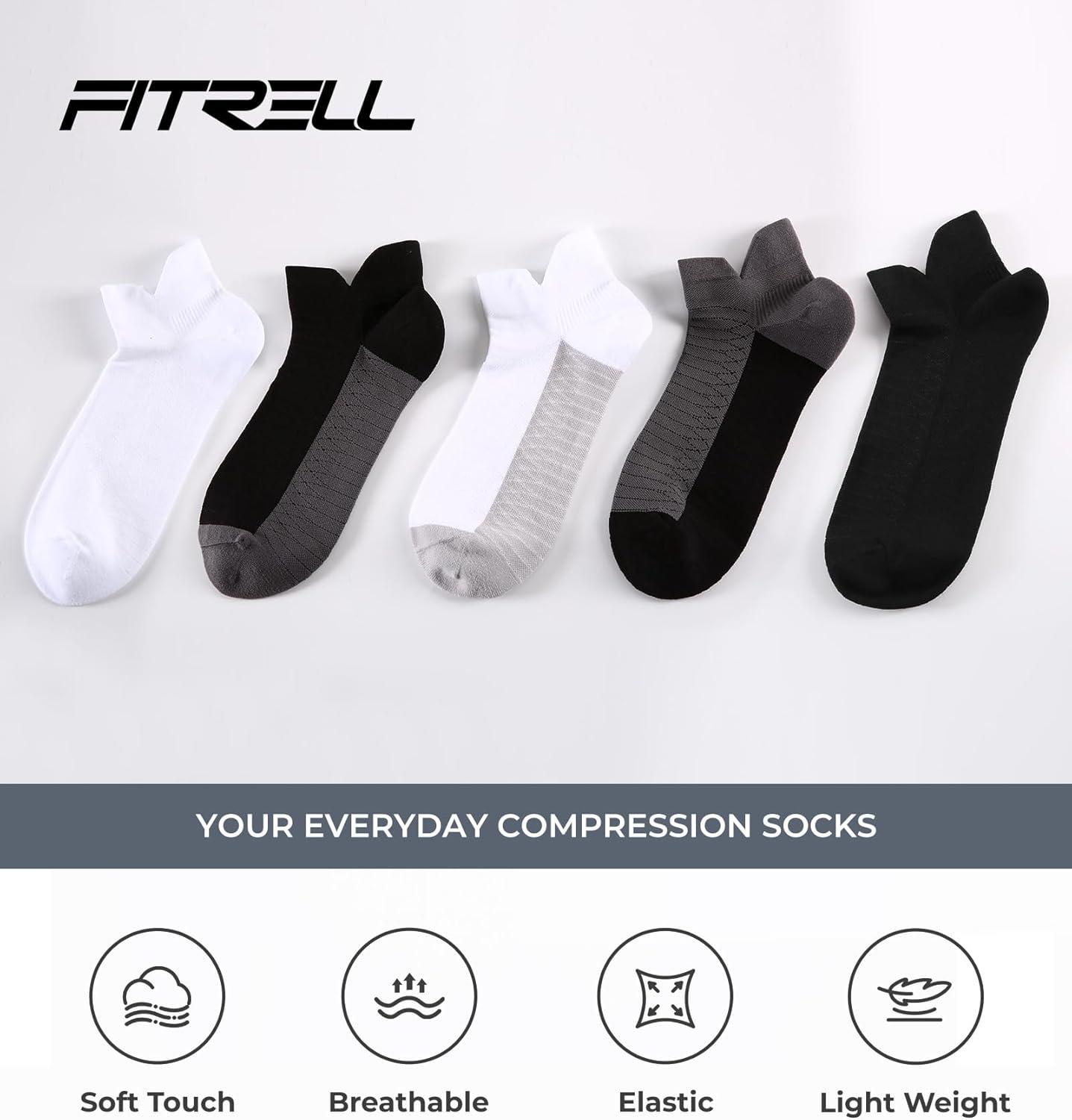 image:imageFITRELL Ankle Compression Socks for Women amp Men 56 Pairs Cushioned Arch Support Running Socks Plantar Fasciitis ReliefBlackcharcoalwhite Mixed 5 Pairs