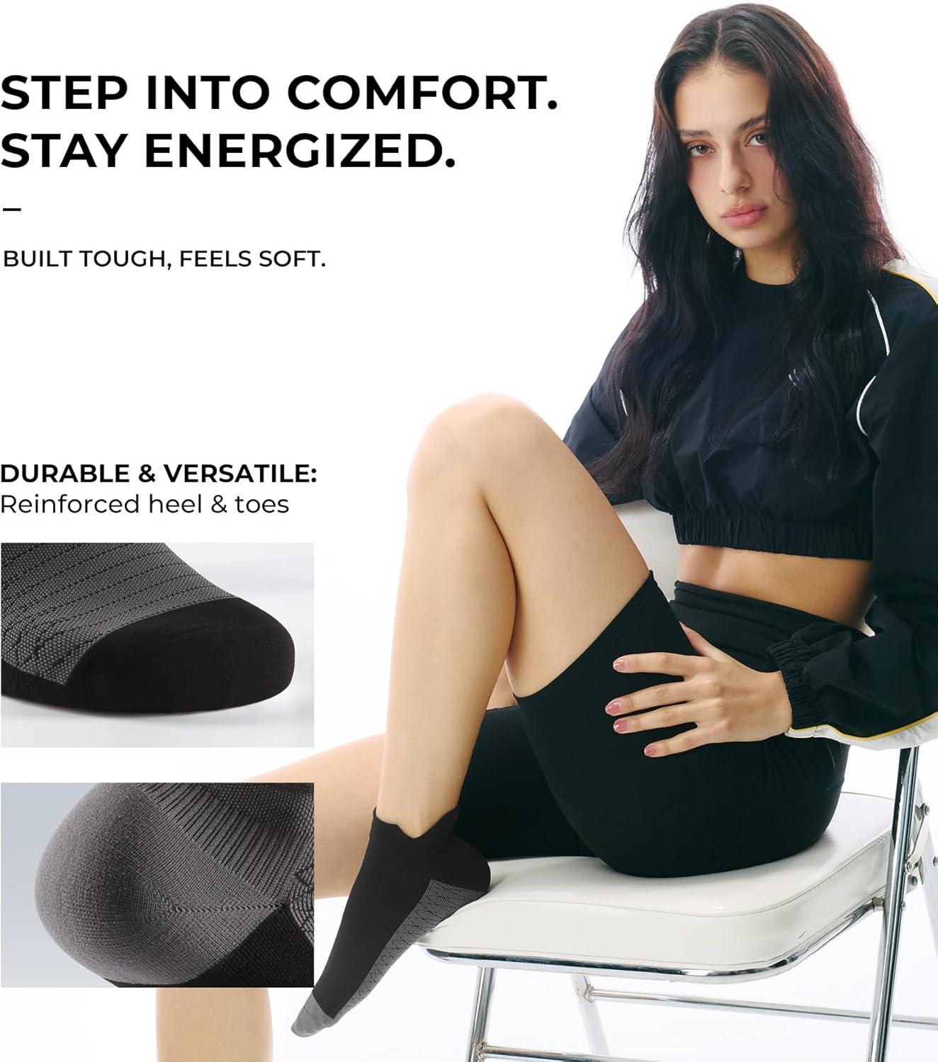 image:imageFITRELL Ankle Compression Socks for Women amp Men 56 Pairs Cushioned Arch Support Running Socks Plantar Fasciitis ReliefBlackcharcoalwhite Mixed 5 Pairs