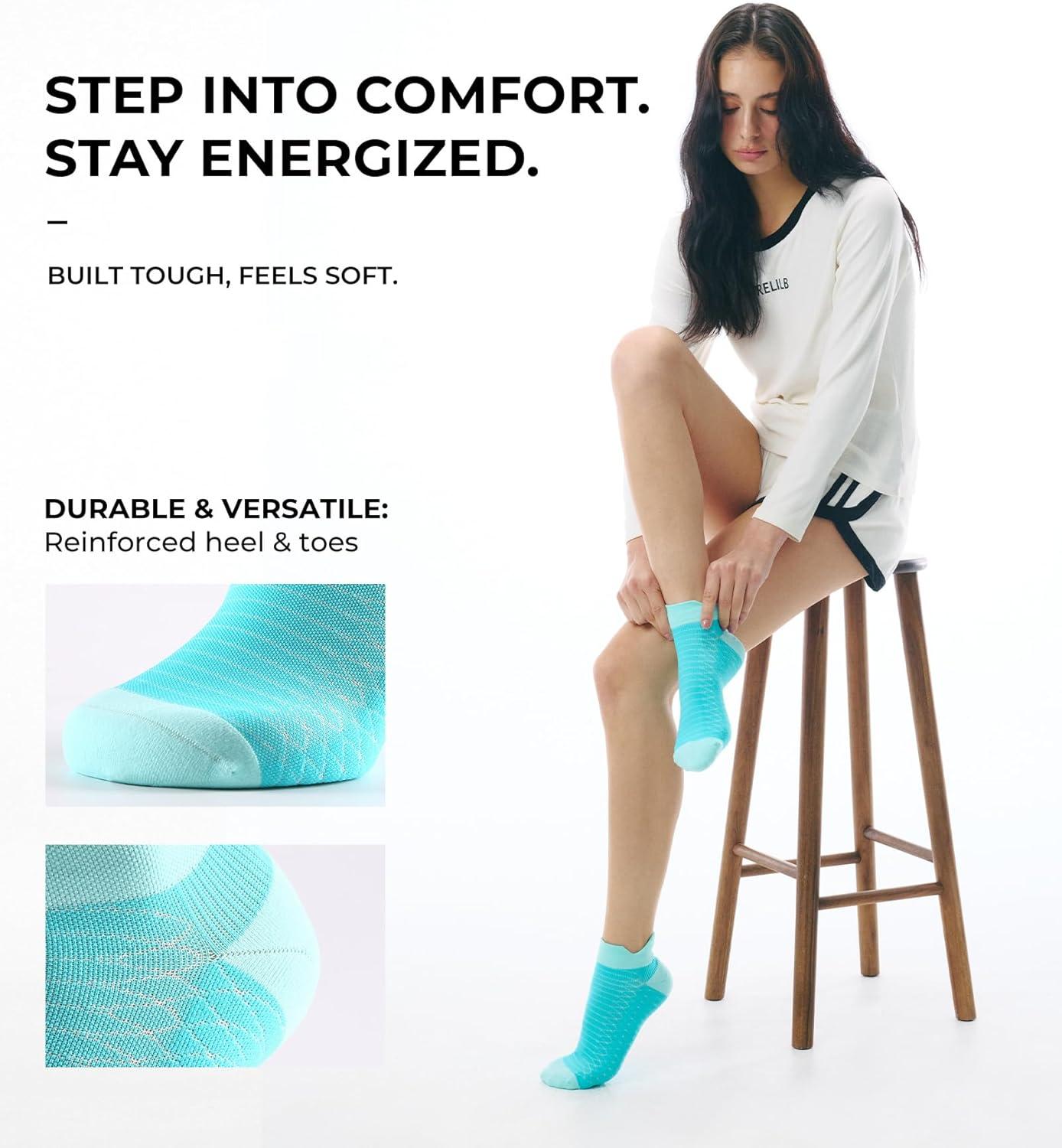 image:imageFITRELL Ankle Compression Socks for Women amp Men 56 Pairs Cushioned Arch Support Running Socks Plantar Fasciitis ReliefVibrant Mixed 6 Pairs