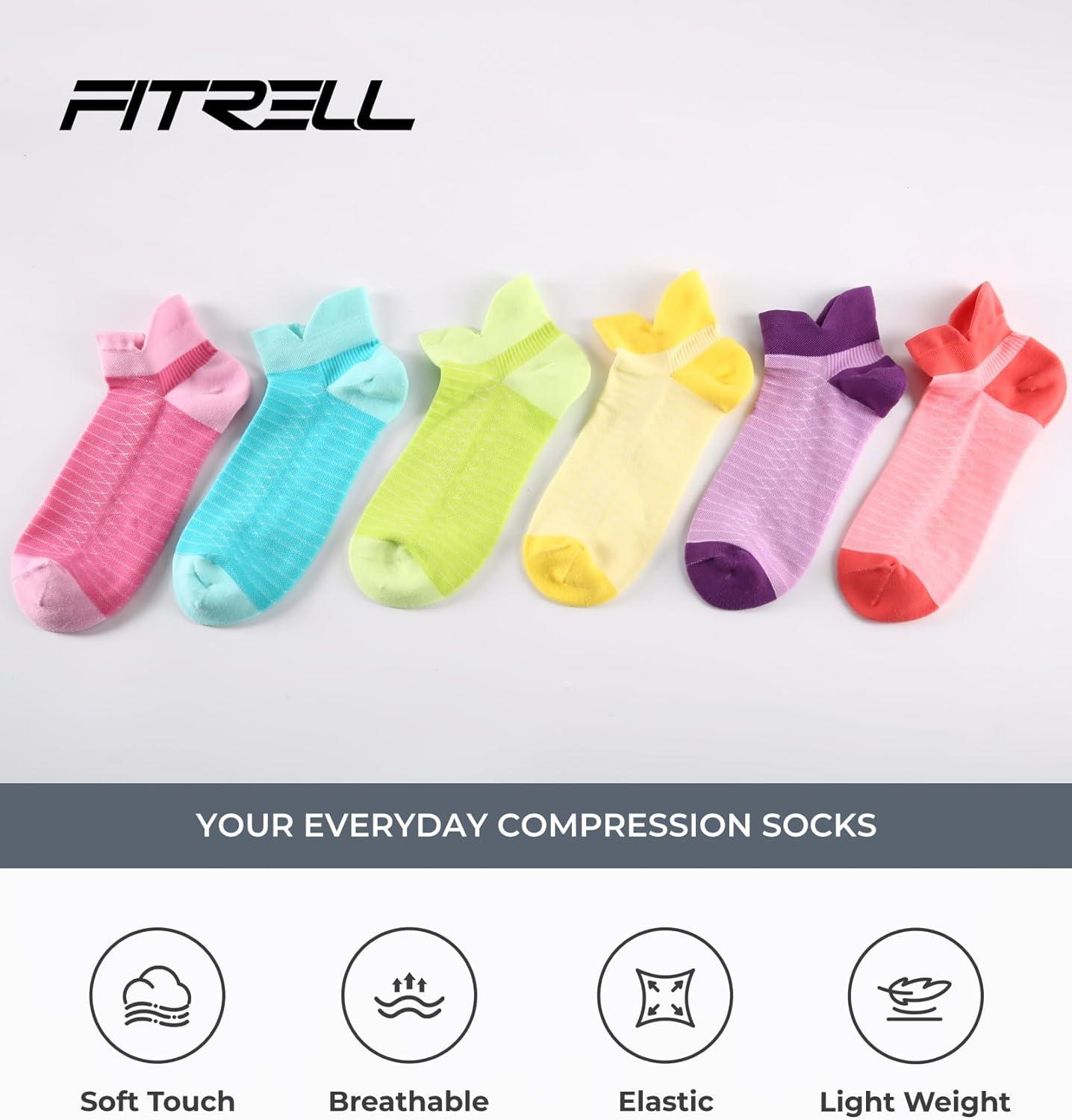image:imageFITRELL Ankle Compression Socks for Women amp Men 56 Pairs Cushioned Arch Support Running Socks Plantar Fasciitis ReliefVibrant Mixed 6 Pairs