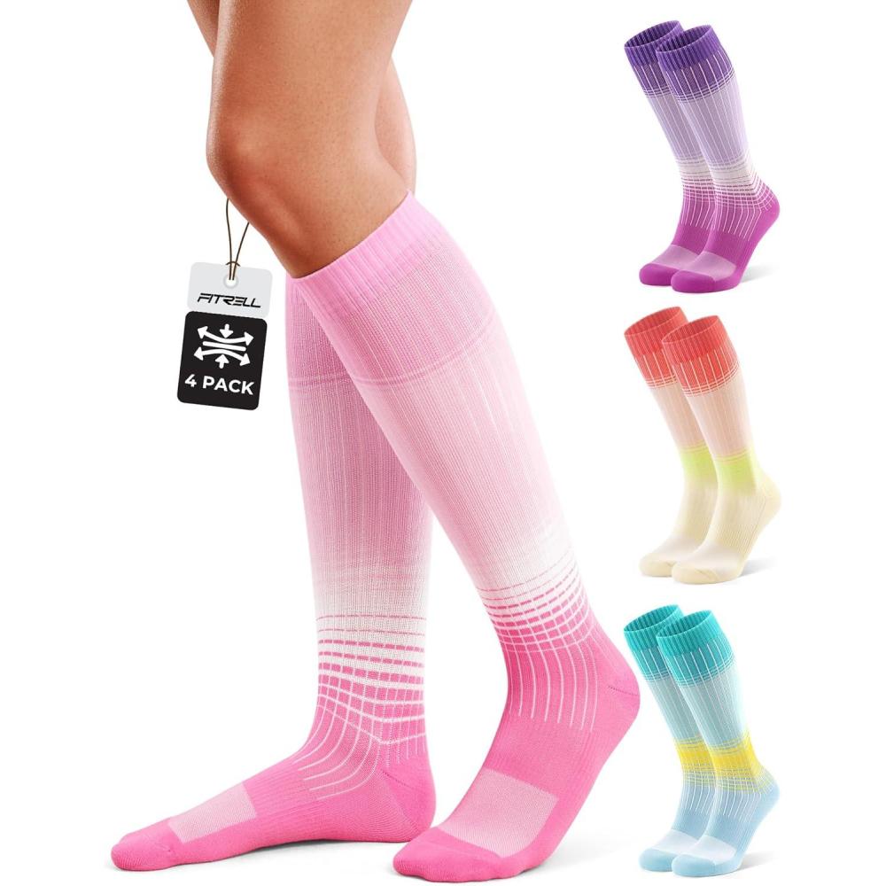image:imageFITRELL 4 Pairs Compression Socks for Women amp Men 1520mmHg Circulation Support for Athletic Travel Daily WearBlueorangepinkpurple