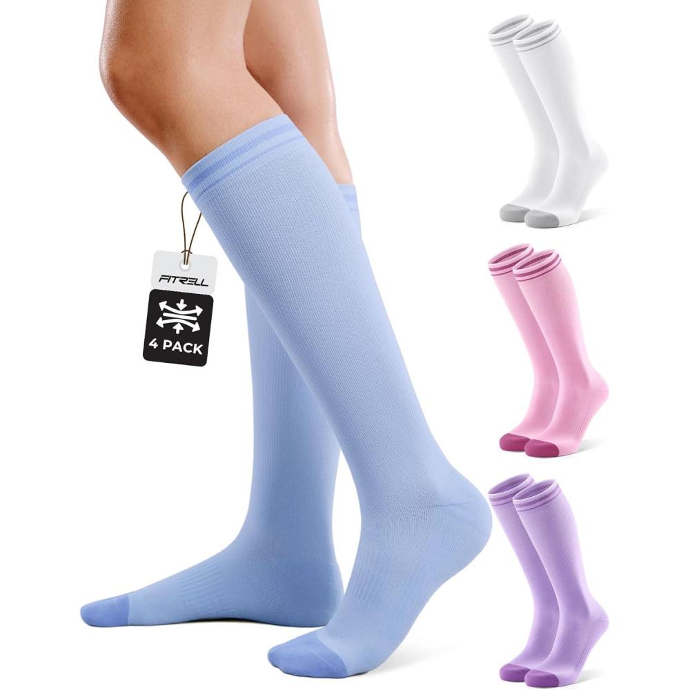 image:imageFITRELL 4 Pairs Compression Socks for Women amp Men 1520mmHg Circulation Support for Athletic Travel Daily WearPinkbluepurplewhite