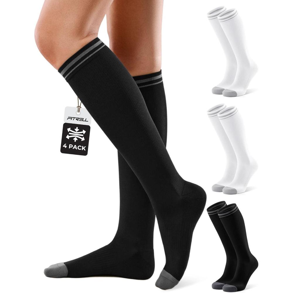 image:imageFITRELL 4 Pairs Compression Socks for Women amp Men 1520mmHg Circulation Support for Athletic Travel Daily WearWhite2black2
