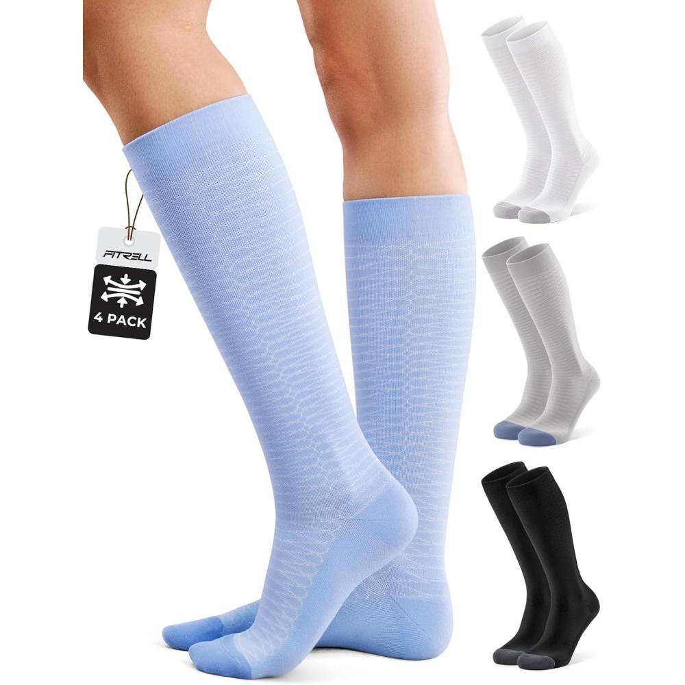 image:imageFITRELL 4 Pairs Compression Socks for Women amp Men 1520mmHg Circulation Support for Athletic Travel Daily WearWhiteblackgreyblue