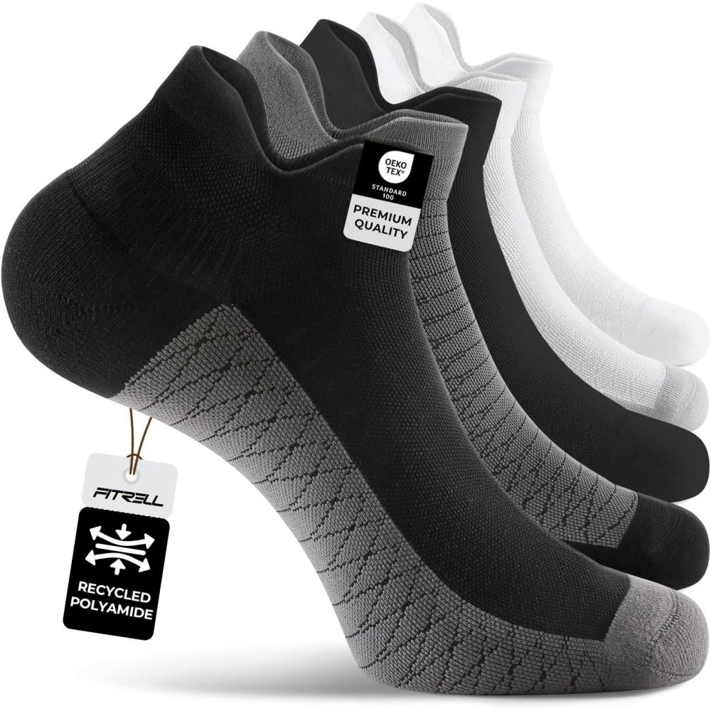 image:imageFITRELL Ankle Compression Socks for Women amp Men 56 Pairs Cushioned Arch Support Running Socks Plantar Fasciitis ReliefBlackcharcoalwhite Mixed 5 Pairs