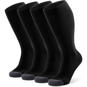 FITRELL 4 Pairs Compression Socks for Women & Men, 15-20mmHg Circulation Support for Athletic Travel Daily Wear(Black*4-wide Calf)