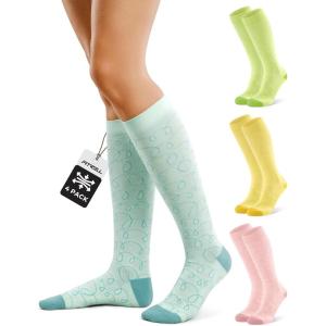 FITRELL 4 Pairs Compression Socks for Women & Men, 15-20mmHg Circulation Support for Athletic Travel Daily Wear(Green+pink+yellow+blue)