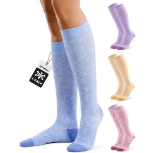 FITRELL 4 Pairs Compression Socks for Women & Men, 15-20mmHg Circulation Support for Athletic Travel Daily Wear(Pink+orange+blue+purple)