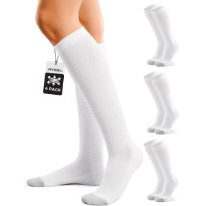 FITRELL 4 Pairs Compression Socks for Women & Men, 15-20mmHg Circulation Support for Athletic Travel Daily Wear(White*4)