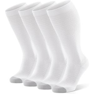 FITRELL 4 Pairs Compression Socks for Women & Men, 15-20mmHg Circulation Support for Athletic Travel Daily Wear(White*4-wide Calf)