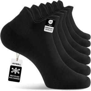 FITRELL Ankle Compression Socks for Women & Men – 5/6 Pairs Cushioned Arch Support Running Socks, Plantar Fasciitis Relief(Black 6 Pairs)
