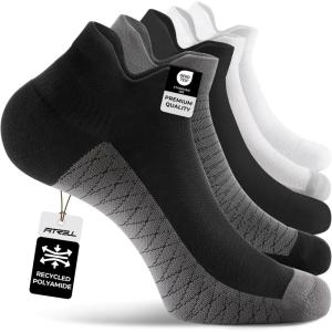 FITRELL Ankle Compression Socks for Women & Men – 5/6 Pairs Cushioned Arch Support Running Socks, Plantar Fasciitis Relief(Black+charcoal+white Mixed 5 Pairs)