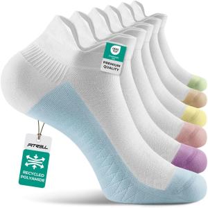 FITRELL Ankle Compression Socks for Women & Men – 5/6 Pairs Cushioned Arch Support Running Socks, Plantar Fasciitis Relief(Bliss Cream-white Mixed 6 Pairs)