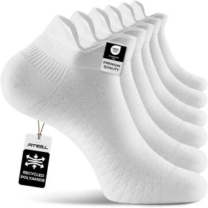 FITRELL Ankle Compression Socks for Women & Men – 5/6 Pairs Cushioned Arch Support Running Socks, Plantar Fasciitis Relief(White 6 Pairs)