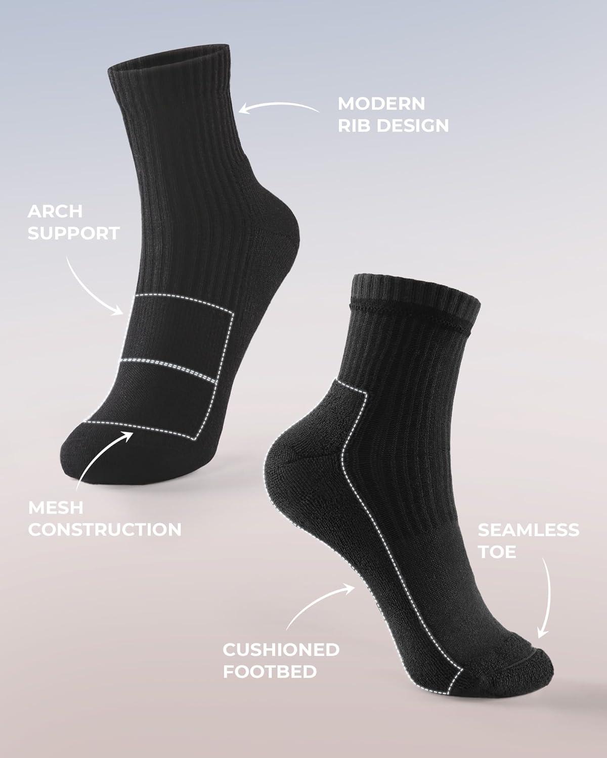 image:imageFITRELL Womens Crew Socks Ankle Athletic Cushioned Running Thick Casual Socks for Women and Men 56 Pairs5 Pairs All Black