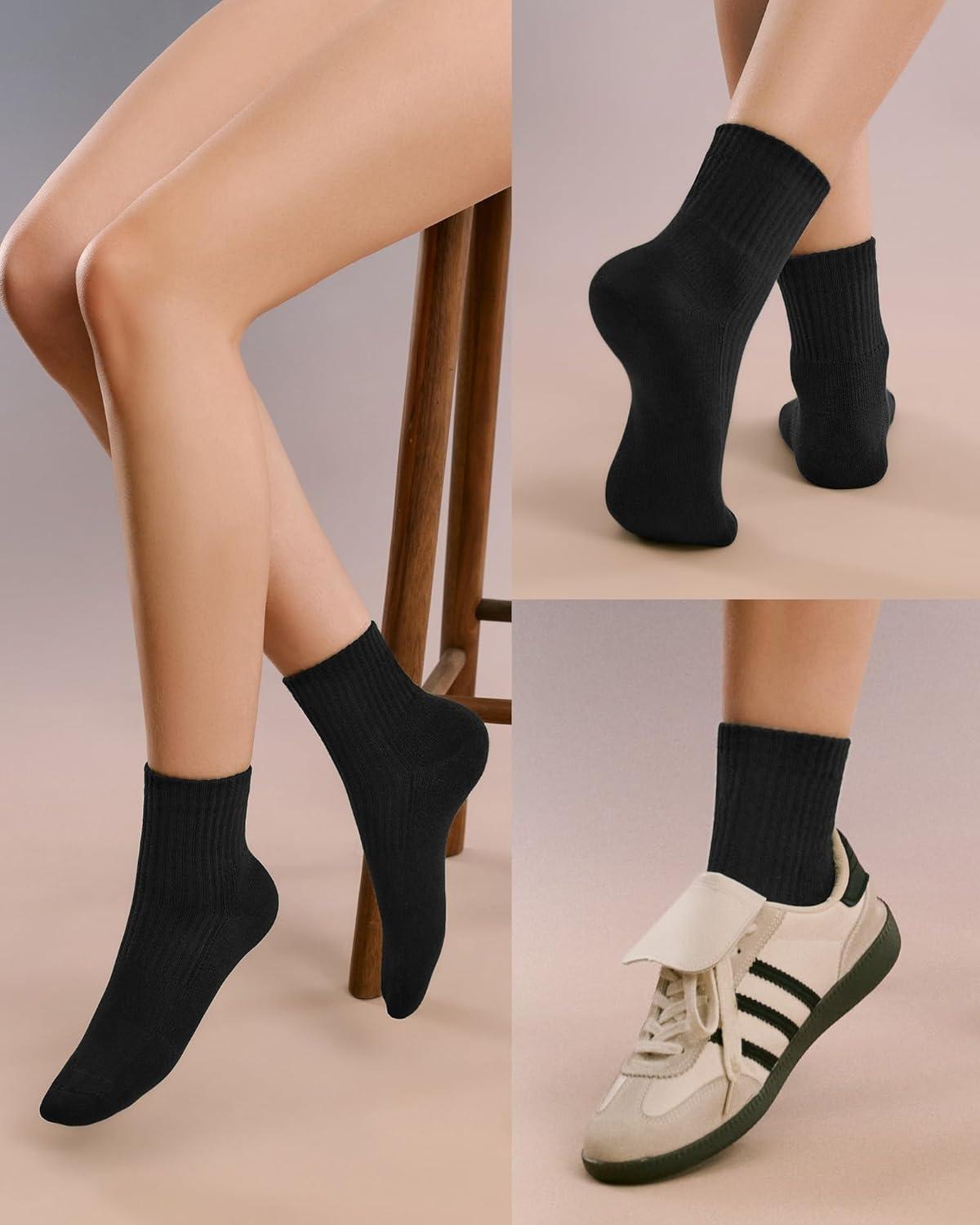 image:imageFITRELL Womens Crew Socks Ankle Athletic Cushioned Running Thick Casual Socks for Women and Men 56 Pairs5 Pairs All Black