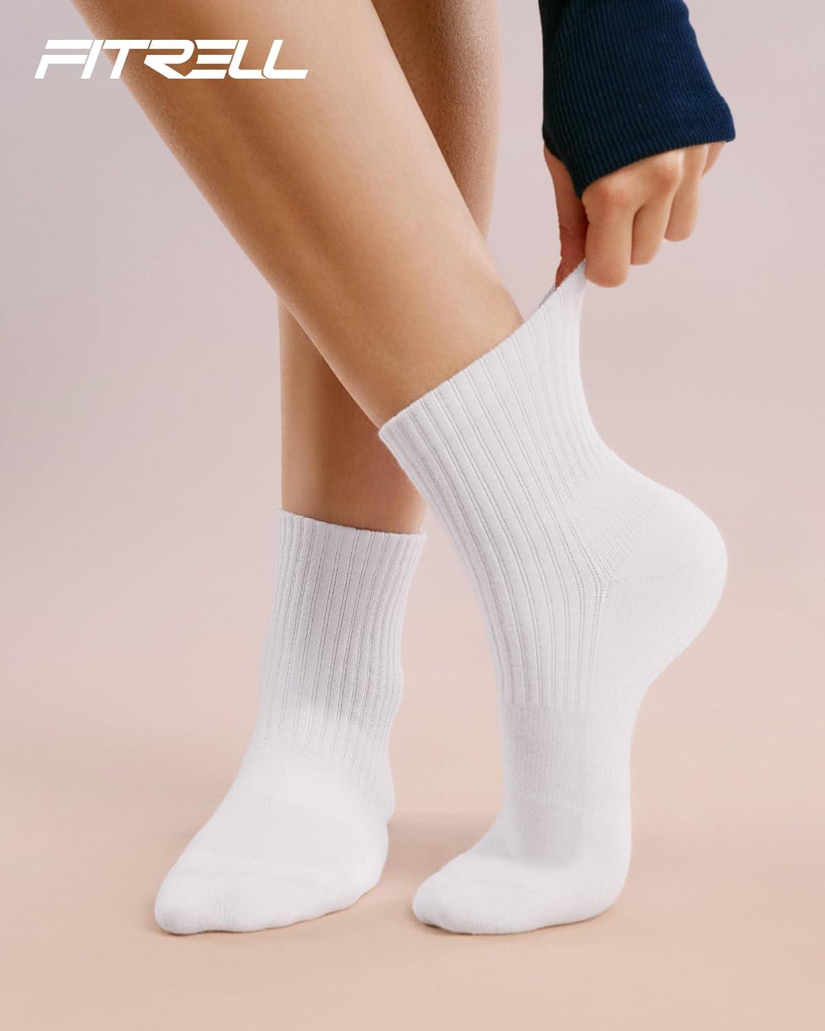 image:imageFITRELL Womens Crew Socks Ankle Athletic Cushioned Running Thick Casual Socks for Women and Men 56 Pairs5 Pairs All White