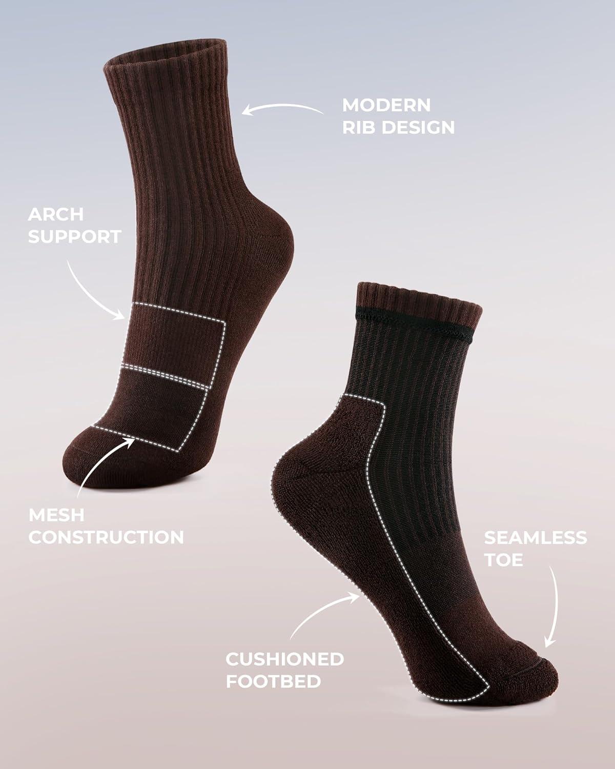 image:imageFITRELL Womens Crew Socks Ankle Athletic Cushioned Running Thick Casual Socks for Women and Men 56 Pairs5 Pairs Beigewhiteblacklight Browndark Brown
