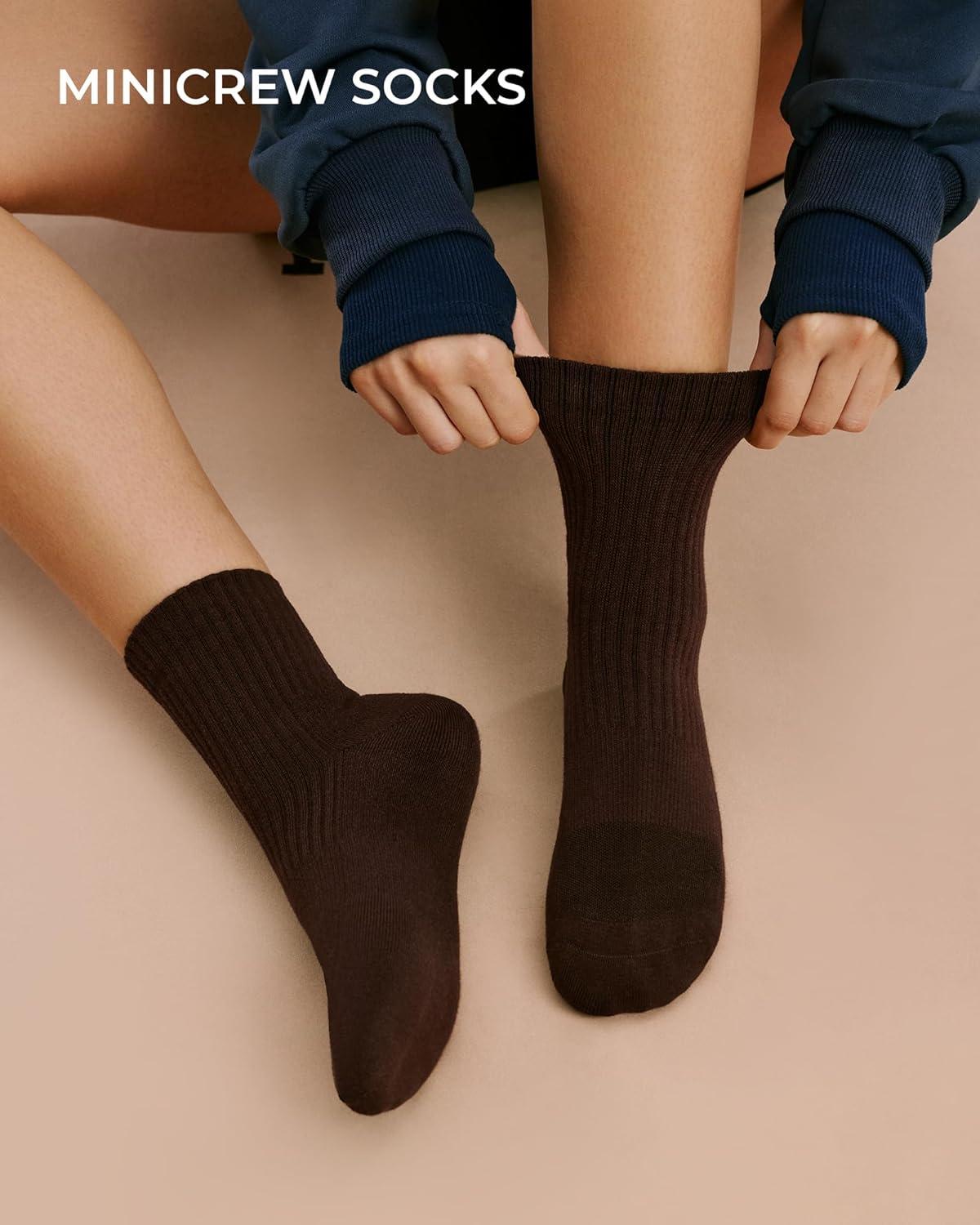 image:imageFITRELL Womens Crew Socks Ankle Athletic Cushioned Running Thick Casual Socks for Women and Men 56 Pairs5 Pairs Beigewhiteblacklight Browndark Brown