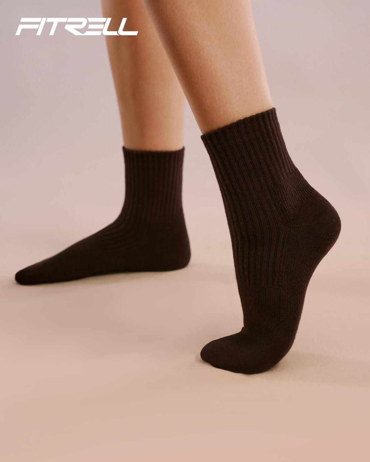 image:imageFITRELL Womens Crew Socks Ankle Athletic Cushioned Running Thick Casual Socks for Women and Men 56 Pairs5 Pairs Beigewhiteblacklight Browndark Brown