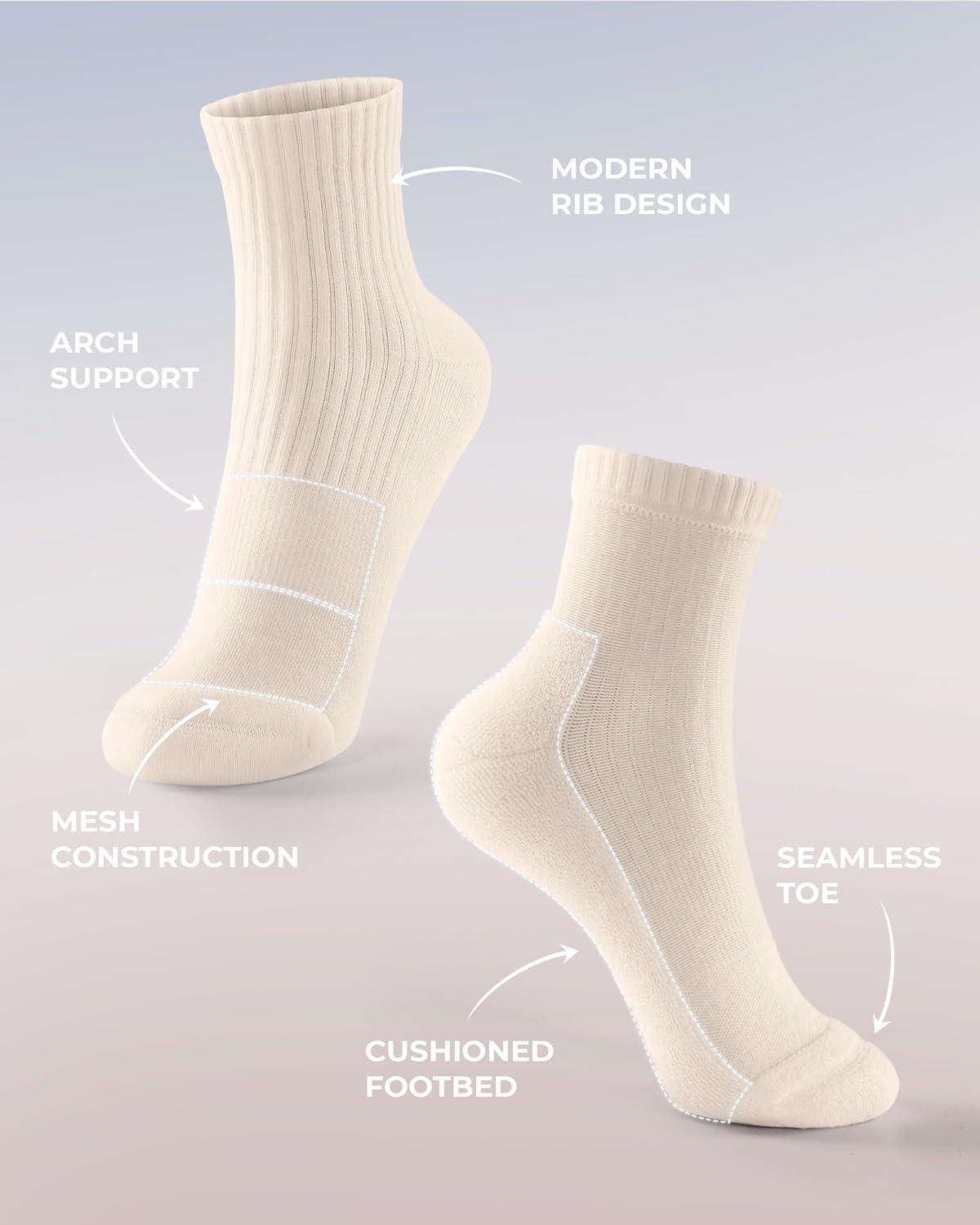 image:imageFITRELL Womens Crew Socks Ankle Athletic Cushioned Running Thick Casual Socks for Women and Men 56 Pairs5 Pairs Black1beige2white2