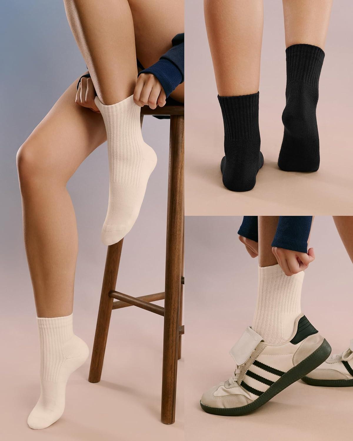 image:imageFITRELL Womens Crew Socks Ankle Athletic Cushioned Running Thick Casual Socks for Women and Men 56 Pairs5 Pairs Black1beige2white2