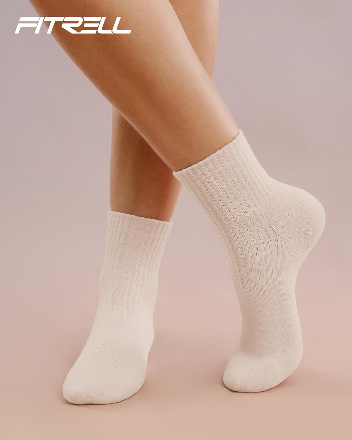 image:imageFITRELL Womens Crew Socks Ankle Athletic Cushioned Running Thick Casual Socks for Women and Men 56 Pairs5 Pairs Black1beige2white2