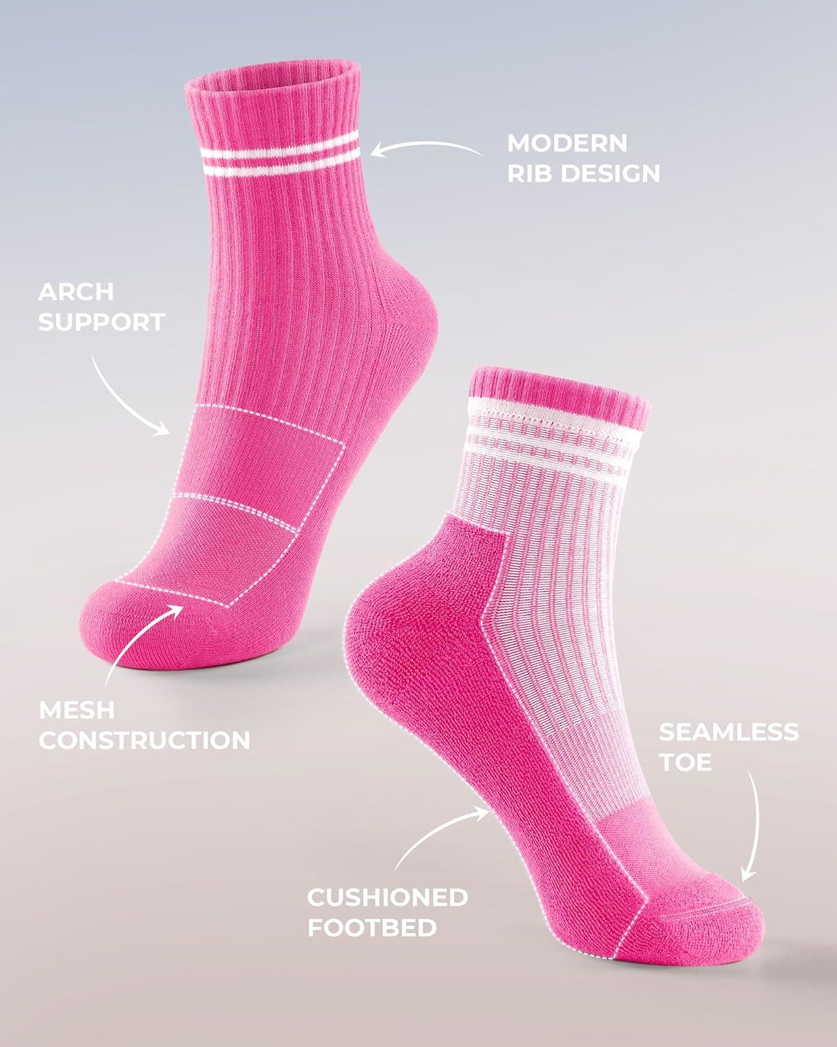 image:imageFITRELL Womens Crew Socks Ankle Athletic Cushioned Running Thick Casual Socks for Women and Men 56 Pairs6 Pairs Striped Greyblackbeigeredgrey Whiteblack White