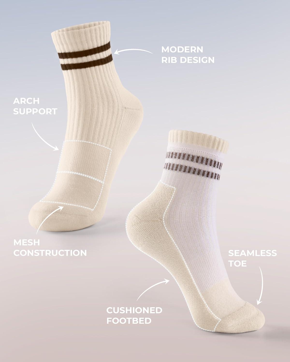 image:imageFITRELL Womens Crew Socks Ankle Athletic Cushioned Running Thick Casual Socks for Women and Men 56 Pairs6 Pairs Striped Mixedgreypinkbrown
