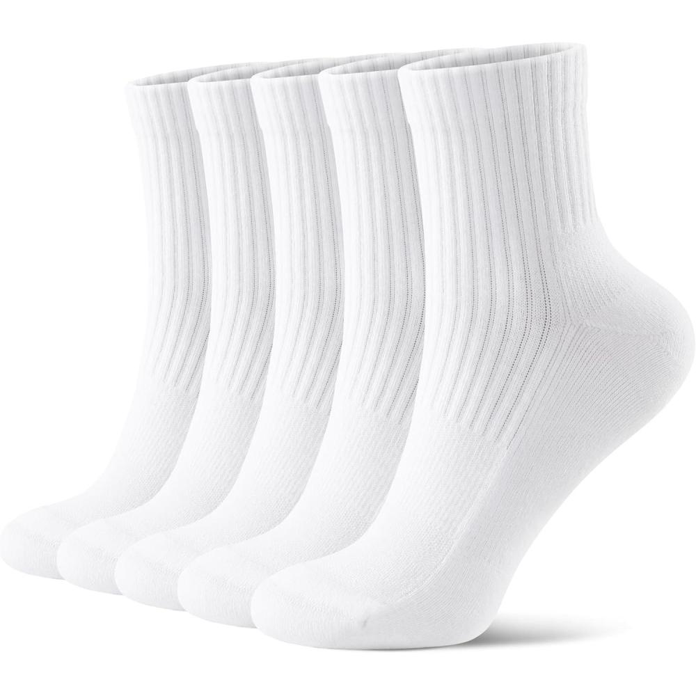 image:imageFITRELL Womens Crew Socks Ankle Athletic Cushioned Running Thick Casual Socks for Women and Men 56 Pairs5 Pairs All White