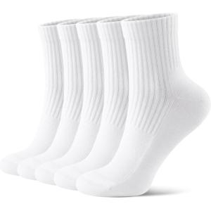 FITRELL Women’s Crew Socks Ankle Athletic Cushioned Running Thick Casual Socks for Women and Men 5-6 Pairs(5 Pairs All White)