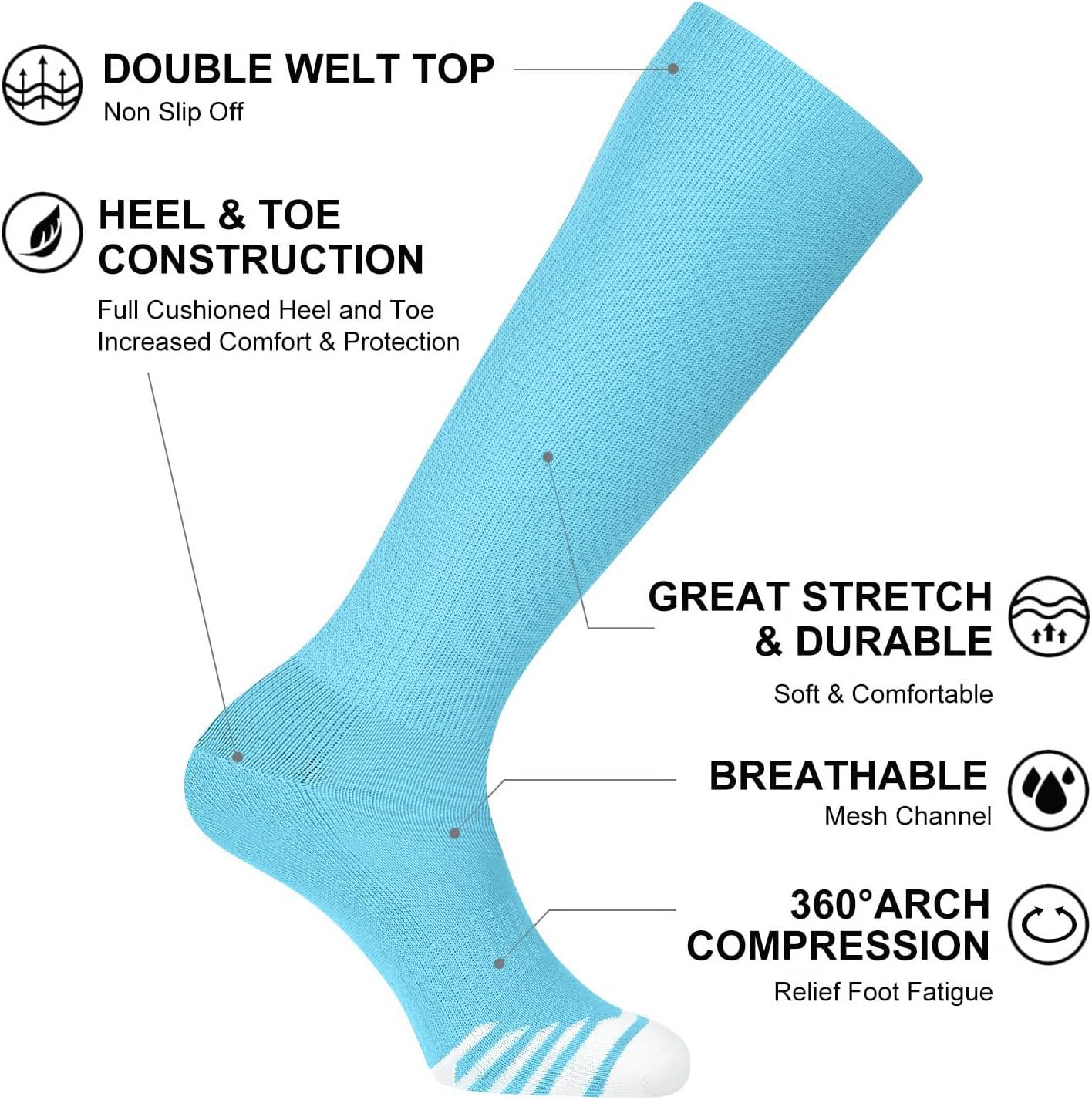 image:imageFITRELL 23 Pack Baseball Soccer Softball Socks for Kids Youth Men amp Women OvertheCalf Knee High Socks Multiple ColorsLight Blue 2 Pack