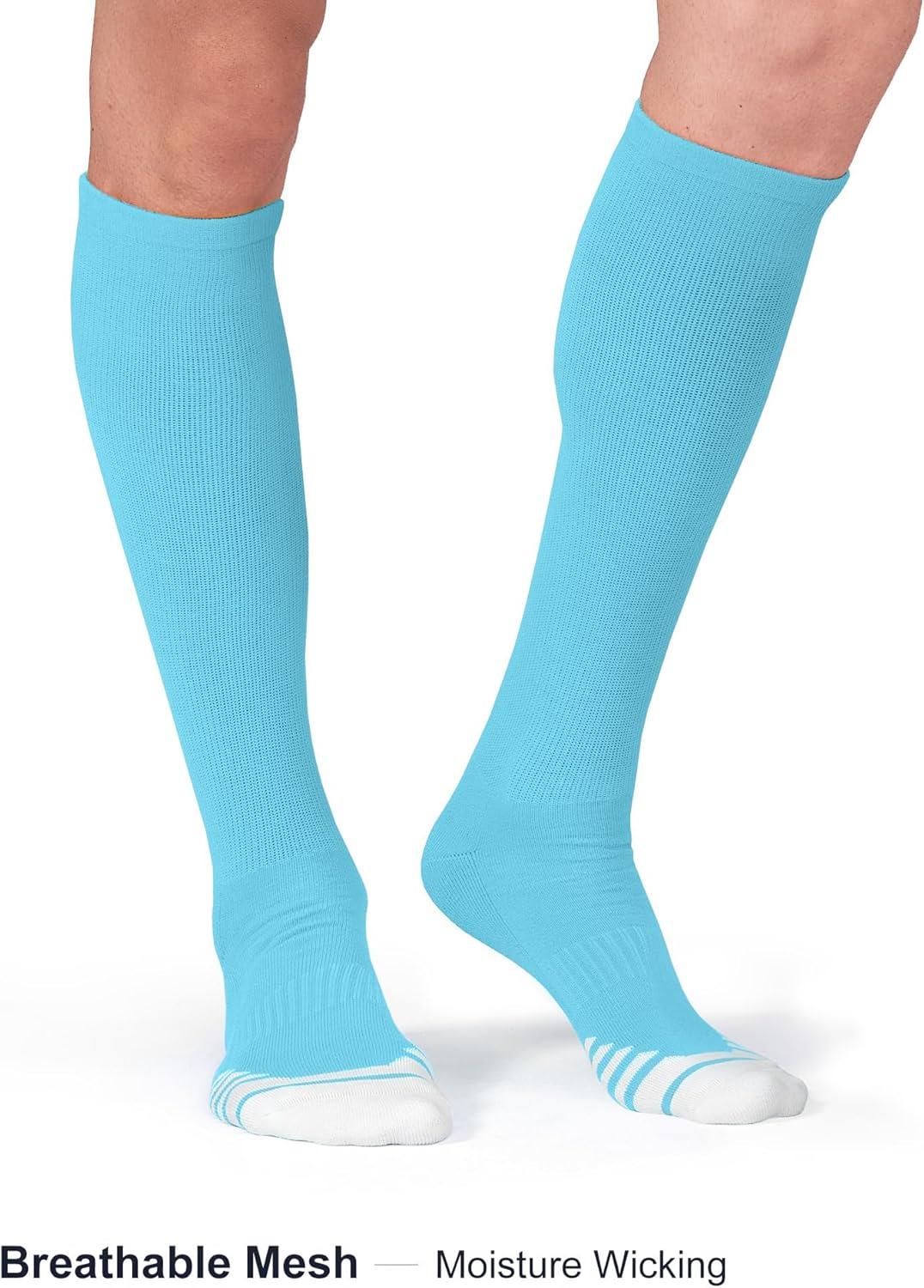 image:imageFITRELL 23 Pack Baseball Soccer Softball Socks for Kids Youth Men amp Women OvertheCalf Knee High Socks Multiple ColorsLight Blue 2 Pack