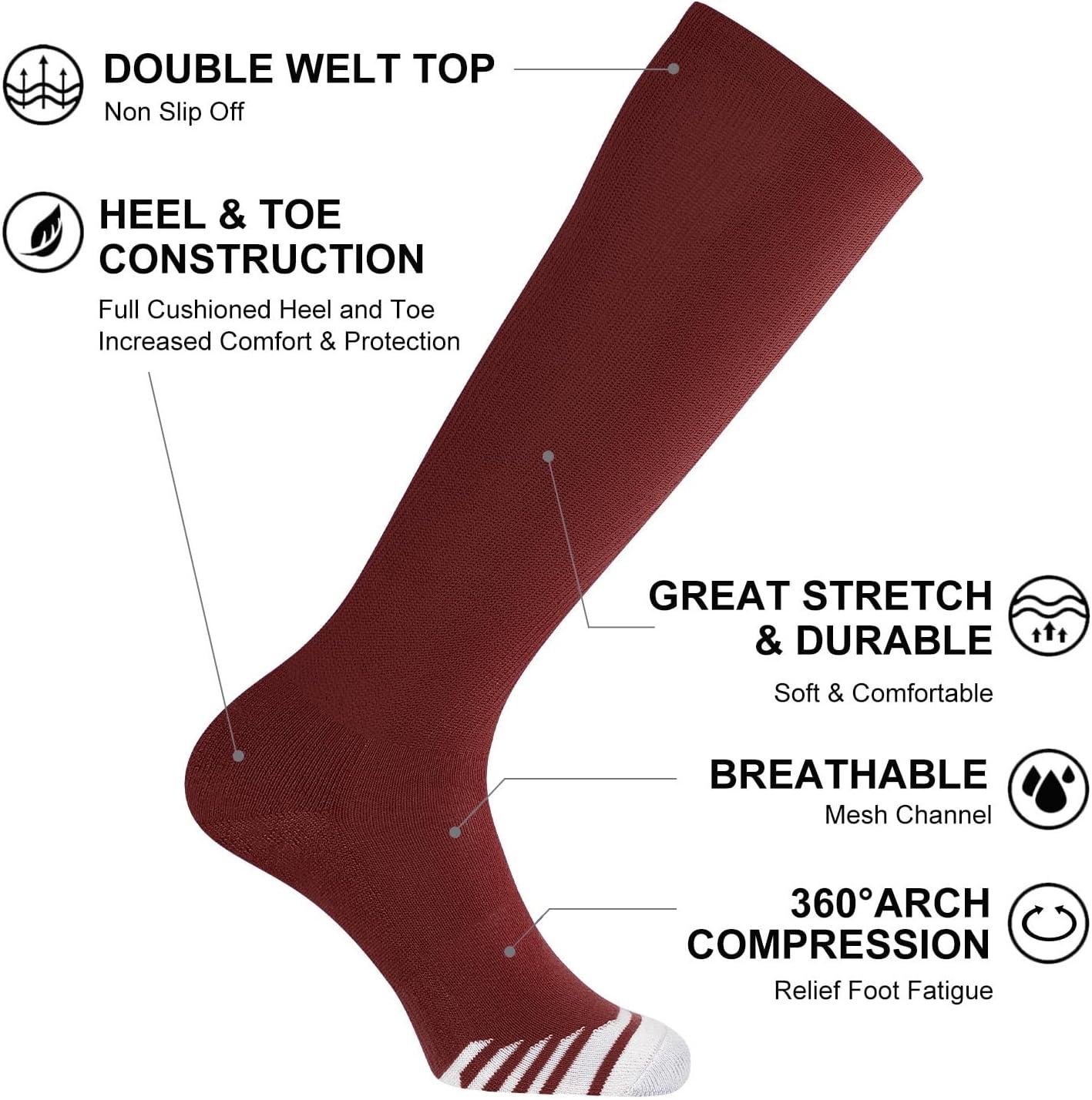 image:imageFITRELL 23 Pack Baseball Soccer Softball Socks for Kids Youth Men amp Women OvertheCalf Knee High Socks Multiple ColorsMaroon 2 Pack