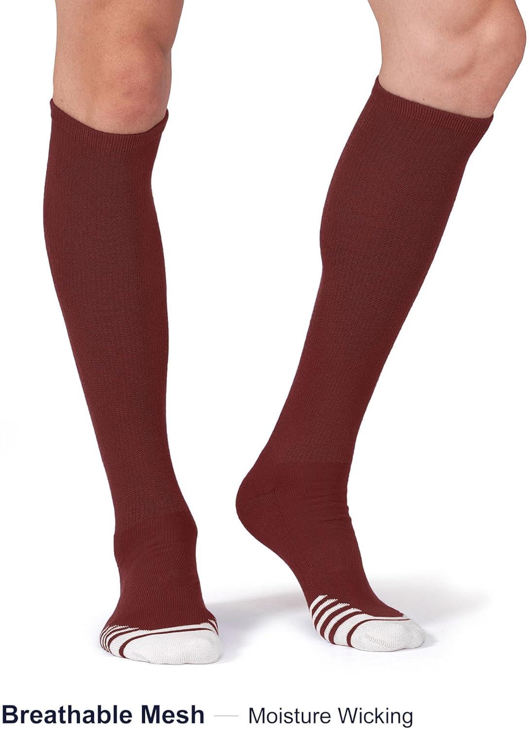 image:imageFITRELL 23 Pack Baseball Soccer Softball Socks for Kids Youth Men amp Women OvertheCalf Knee High Socks Multiple ColorsMaroon 2 Pack