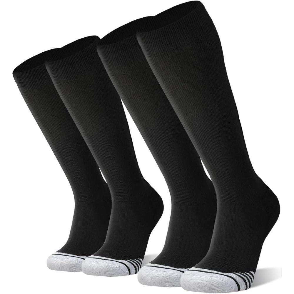 image:imageFITRELL 23 Pack Baseball Soccer Softball Socks for Kids Youth Men amp Women OvertheCalf Knee High Socks Multiple ColorsBlack 2 Pack