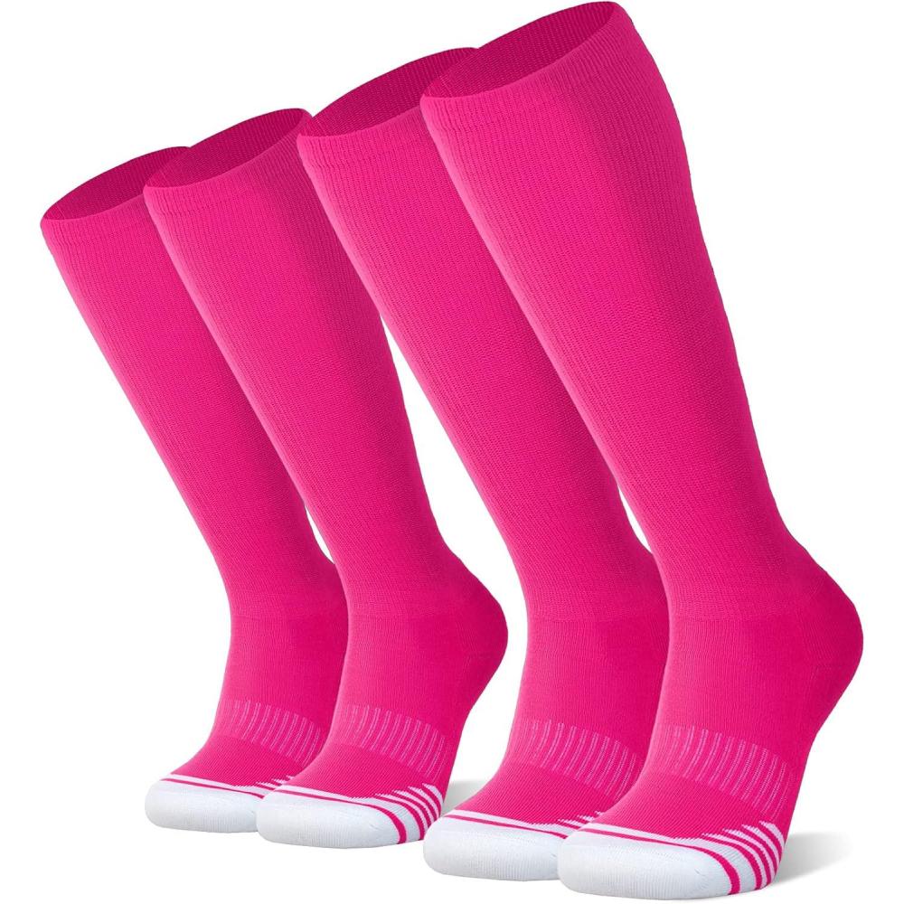 image:imageFITRELL 23 Pack Baseball Soccer Softball Socks for Kids Youth Men amp Women OvertheCalf Knee High Socks Multiple ColorsHot Pink 2 Pack