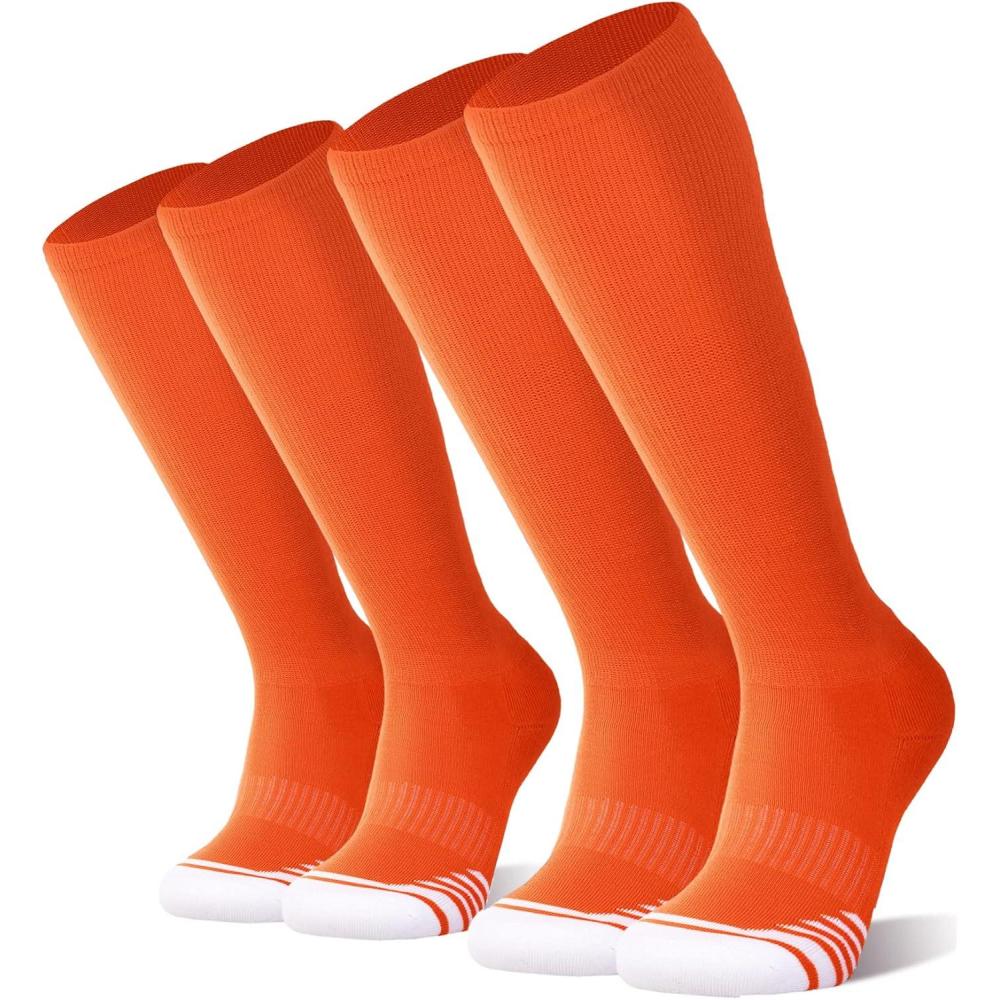 image:imageFITRELL 23 Pack Baseball Soccer Softball Socks for Kids Youth Men amp Women OvertheCalf Knee High Socks Multiple ColorsOrange 2 Pack