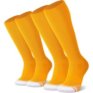 FITRELL 2/3 Pack Baseball Soccer Softball Socks for Kids Youth Men & Women Over-the-Calf Knee High Socks (Multiple Colors)(Gold (2 Pack))