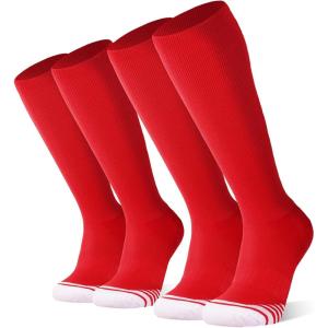 FITRELL 2/3 Pack Baseball Soccer Softball Socks for Kids Youth Men & Women Over-the-Calf Knee High Socks (Multiple Colors)(Red (2 Pack))