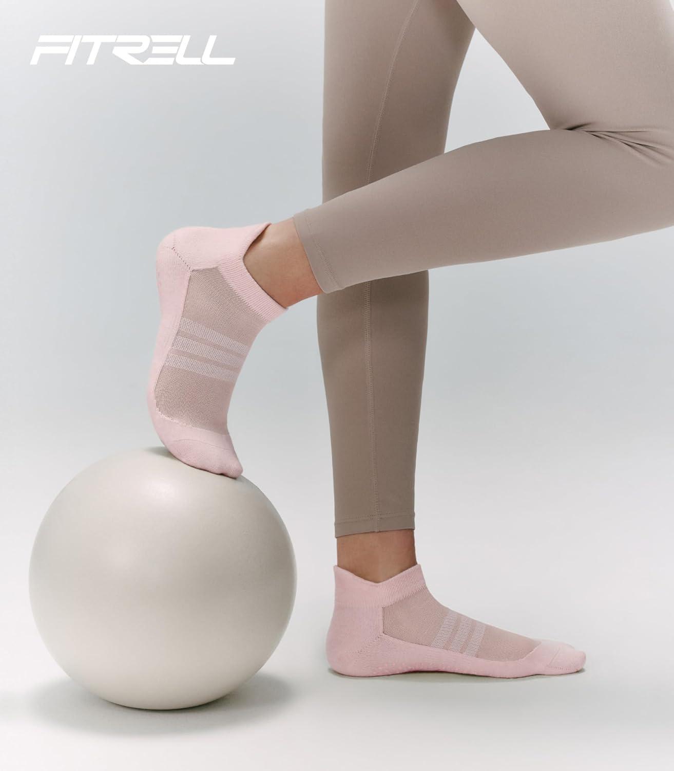 image:imageFITRELL Pilates Socks for Women Ankle Yoga Non Slip Grip Socks for Barre Hospital Gym 5 PairsBlackbeigegreypinkwhite