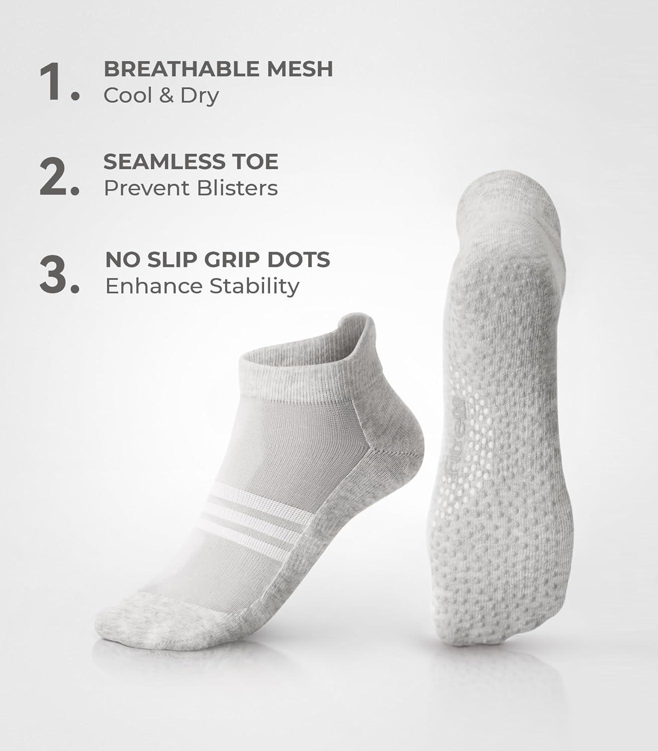image:imageFITRELL Pilates Socks for Women Ankle Yoga Non Slip Grip Socks for Barre Hospital Gym 5 PairsBlackbeigegreypinkwhite