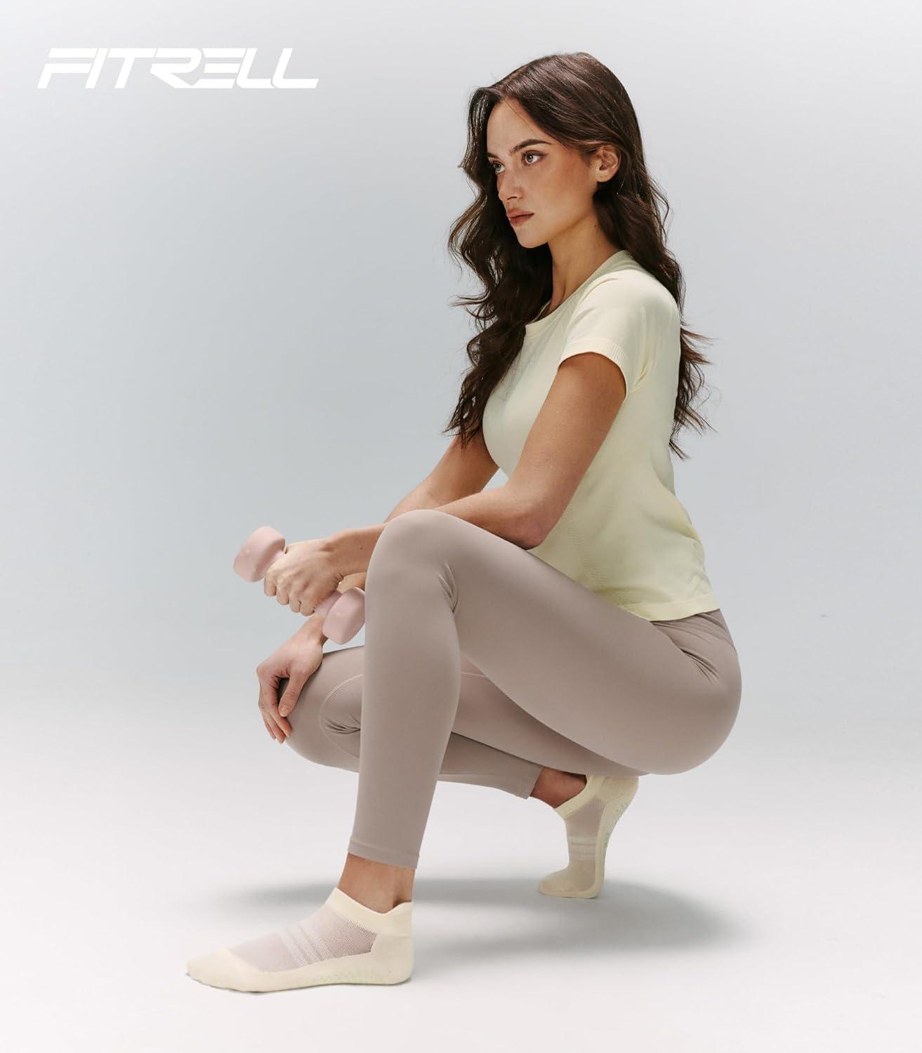 image:imageFITRELL Pilates Socks for Women Ankle Yoga Non Slip Grip Socks for Barre Hospital Gym 5 PairsBlackbeigegreypinkwhite