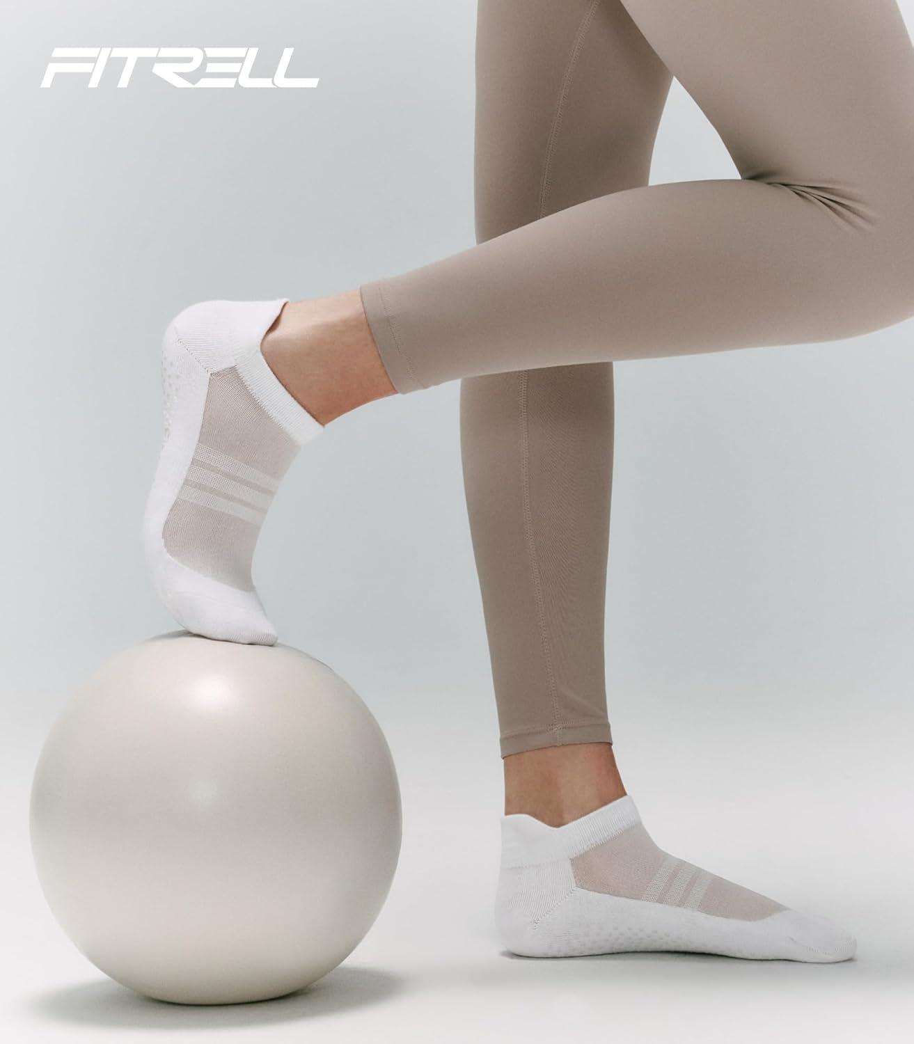 image:imageFITRELL Pilates Socks for Women Ankle Yoga Non Slip Grip Socks for Barre Hospital Gym 5 PairsBluegreypinkwhitepurple