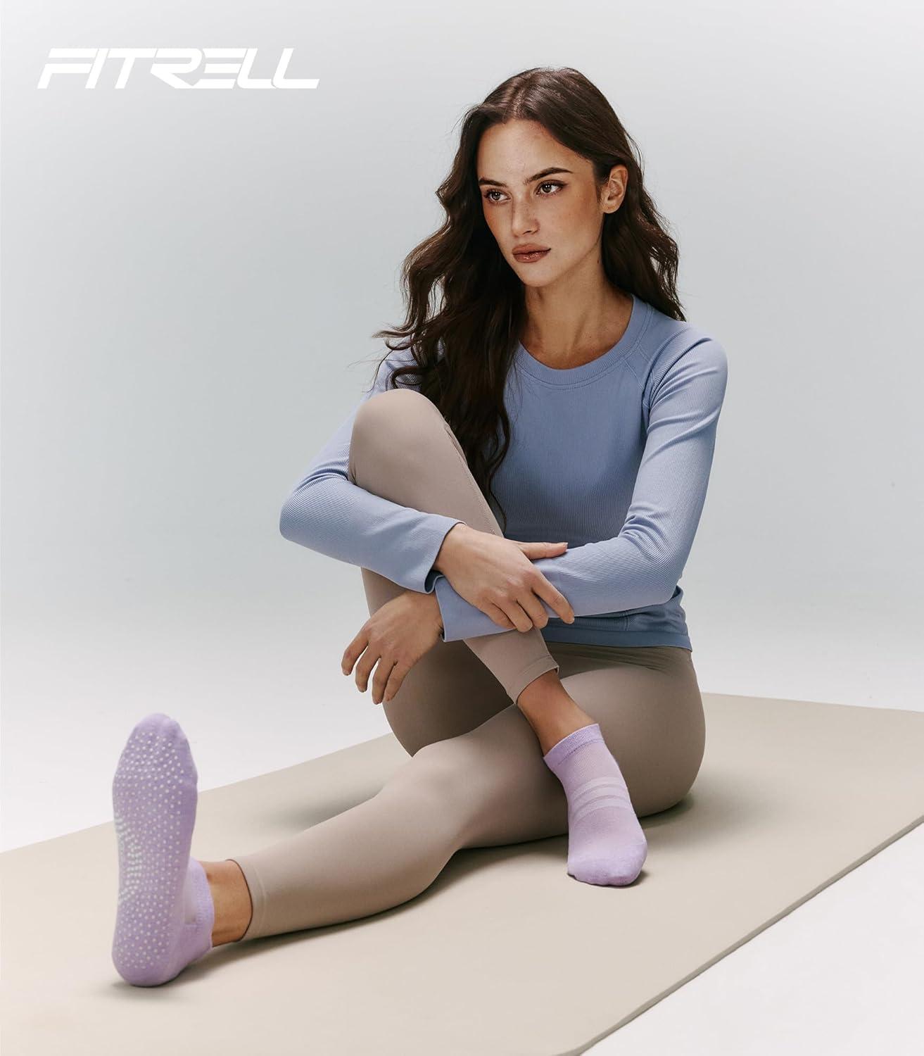 image:imageFITRELL Pilates Socks for Women Ankle Yoga Non Slip Grip Socks for Barre Hospital Gym 5 PairsBluegreypinkwhitepurple