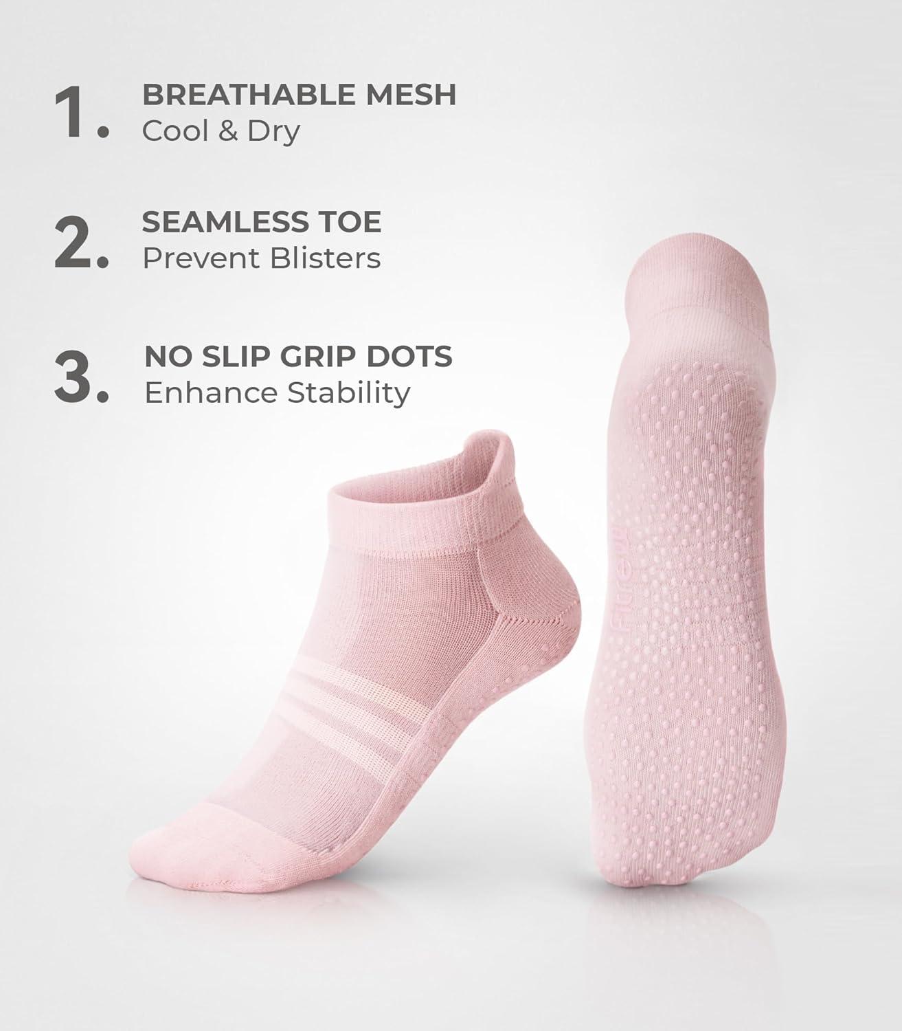 image:imageFITRELL Pilates Socks for Women Ankle Yoga Non Slip Grip Socks for Barre Hospital Gym 5 PairsBluegreypinkwhitepurple