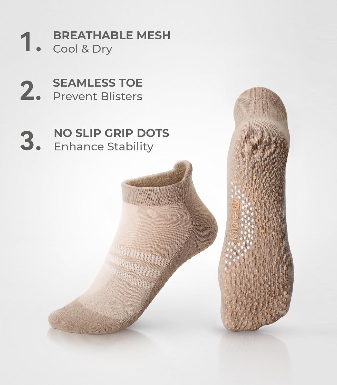 image:imageFITRELL Pilates Socks for Women Ankle Yoga Non Slip Grip Socks for Barre Hospital Gym 5 PairsDark Brownbrownlight Brownkhakibeige